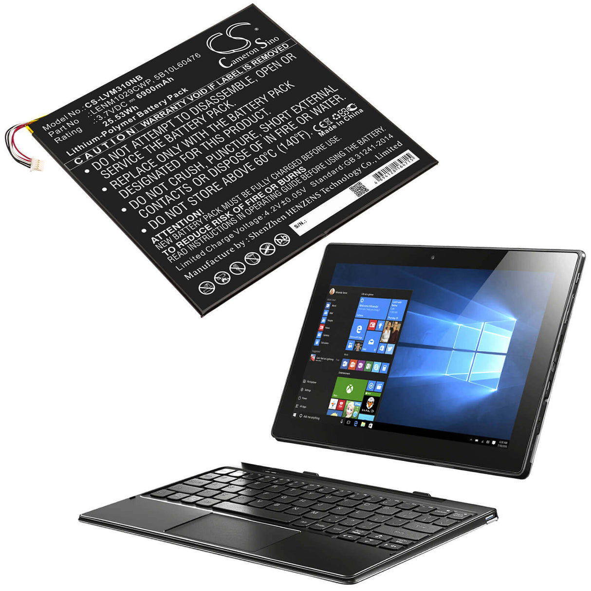 Battery For Lenovo, Miix 300, Miix 310, Miix 310 10icr 3.7v, 6900mah - 25.53wh Notebook, Laptop Cameron Sino Technology Limited   