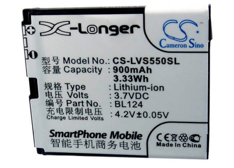 3.7V, Li-ion, 900mAh, SmartPhone battery fits Lenovo, Bl124, P50, S550, 3.33Wh Mobile, SmartPhone Cameron Sino Technology Limited (Suspended)