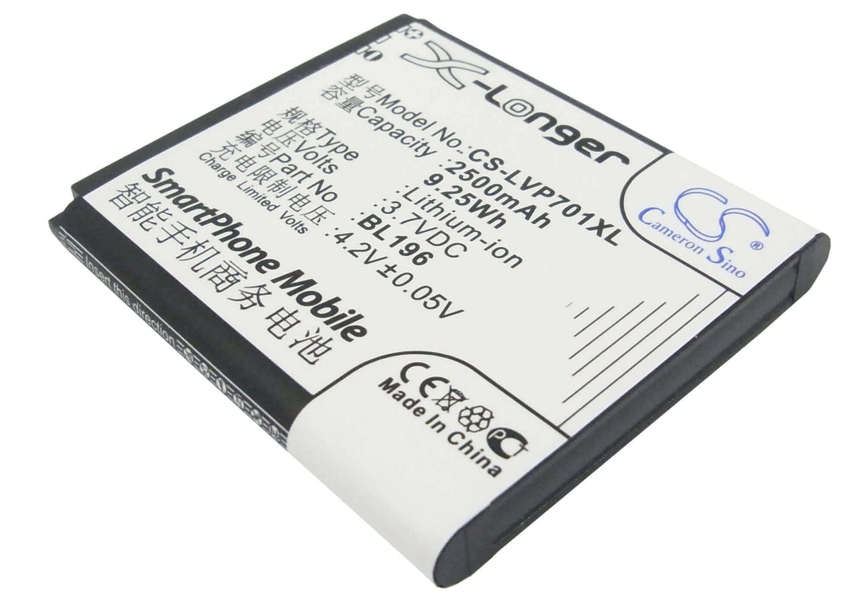 3.7V, Li-ion, 2500mAh, SmartPhone battery fits Lenovo, Bl196, P700, P700i, 9.25Wh Mobile, SmartPhone Cameron Sino Technology Limited (Smartphone)