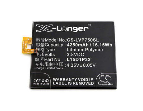 3.8V, Li-Polymer, 4250mAh, SmartPhone battery fits Lenovo, L15d1p32, Pb1-750, Pb1-750m, 16.15Wh Mobile, SmartPhone Cameron Sino Technology Limited (Smartphone)