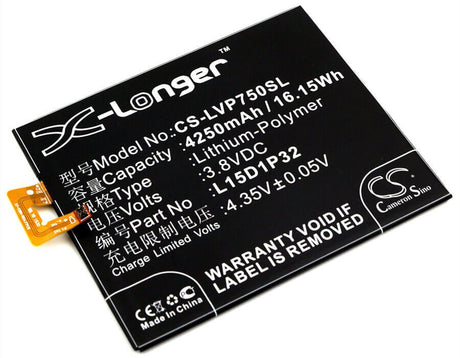 3.8V, Li-Polymer, 4250mAh, SmartPhone battery fits Lenovo, L15d1p32, Pb1-750, Pb1-750m, 16.15Wh Mobile, SmartPhone Cameron Sino Technology Limited (Smartphone)