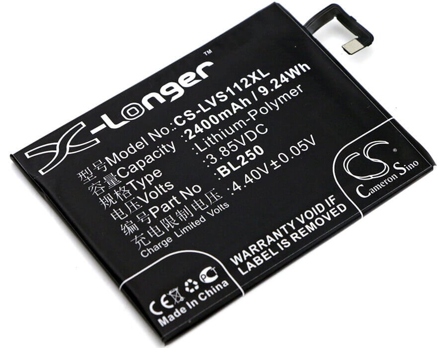 3.85V, Li-Polymer, 2400mAh, SmartPhone battery fits Lenovo, Bl250, S1a40, S1a40 Dual Sim Td-lte, 9.24Wh Mobile, SmartPhone Cameron Sino Technology Limited (Smartphone)
