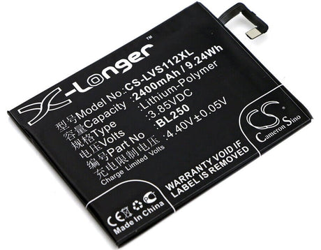 3.85V, Li-Polymer, 2400mAh, SmartPhone battery fits Lenovo, Bl250, S1a40, S1a40 Dual Sim Td-lte, 9.24Wh Mobile, SmartPhone Cameron Sino Technology Limited (Smartphone)