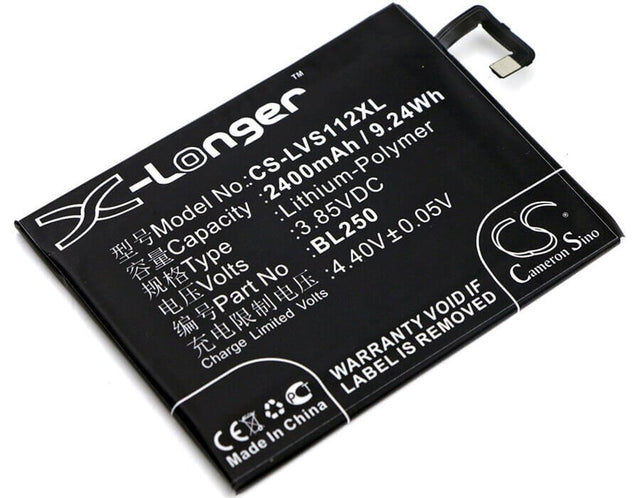 3.85V, Li-Polymer, 2400mAh, SmartPhone battery fits Lenovo, Bl250, S1a40, S1a40 Dual Sim Td-lte, 9.24Wh Mobile, SmartPhone Cameron Sino Technology Limited (Smartphone)