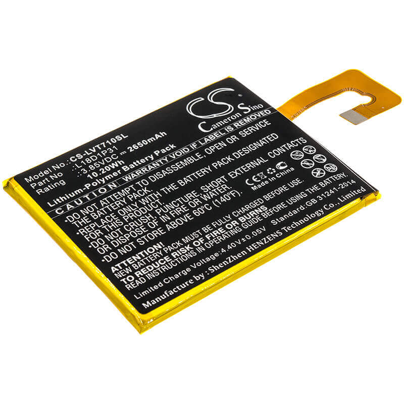 3.85V, Li-Polymer, 2650mAh, Tablet battery fits Lenovo, L18d1p31, Tab E7, Tb-7104f, 10.20Wh Tablet Cameron Sino Technology Limited