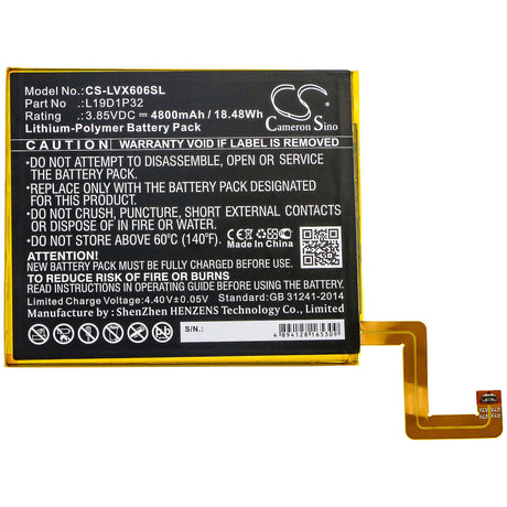 3.85V, Li-Polymer, 4800mAh, Tablet battery fits Lenovo, L19d1p32, Tab M10 Plus, Tb-x606f, 18.48Wh Tablet Cameron Sino Technology Limited