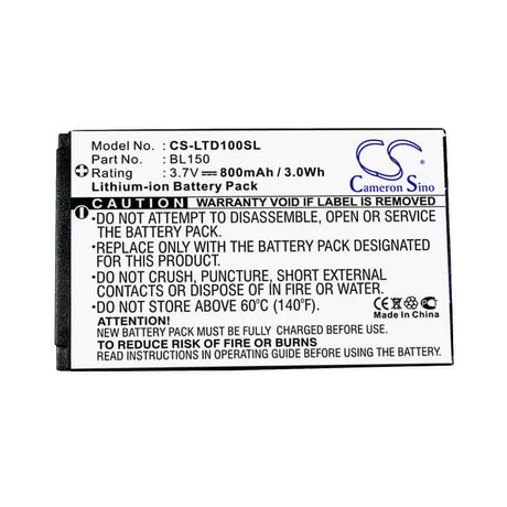 3.7V, Li-ion, 950mAh, SmartPhone battery fits Lenovo, Bl150, Td100, 3.52Wh Mobile, SmartPhone Cameron Sino Technology Limited (Smartphone)
