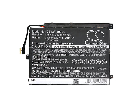 3.75V, Li-Polymer, 8700mAh, Tablet battery fits Lenovo, 1icp4/82/114-2, Thinkpad 10, Z3795, 32.63Wh Tablet Cameron Sino Technology Limited