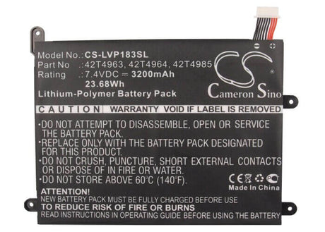 7.4V, Li-Polymer, 3200mAh, Tablet battery fits Lenovo, 42t4963, Thinkpad 1838, Thinkpad 1838 10.1, 23.68Wh Tablet Cameron Sino Technology Limited