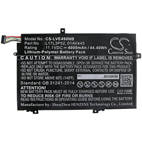 Notebook Battery For Lenovo, Thinkpad E485, Thinkpad E485-20ku000nge, 01av445 11.1v, 4000mah - 44.40wh Notebook, Laptop Cameron Sino Technology Limited