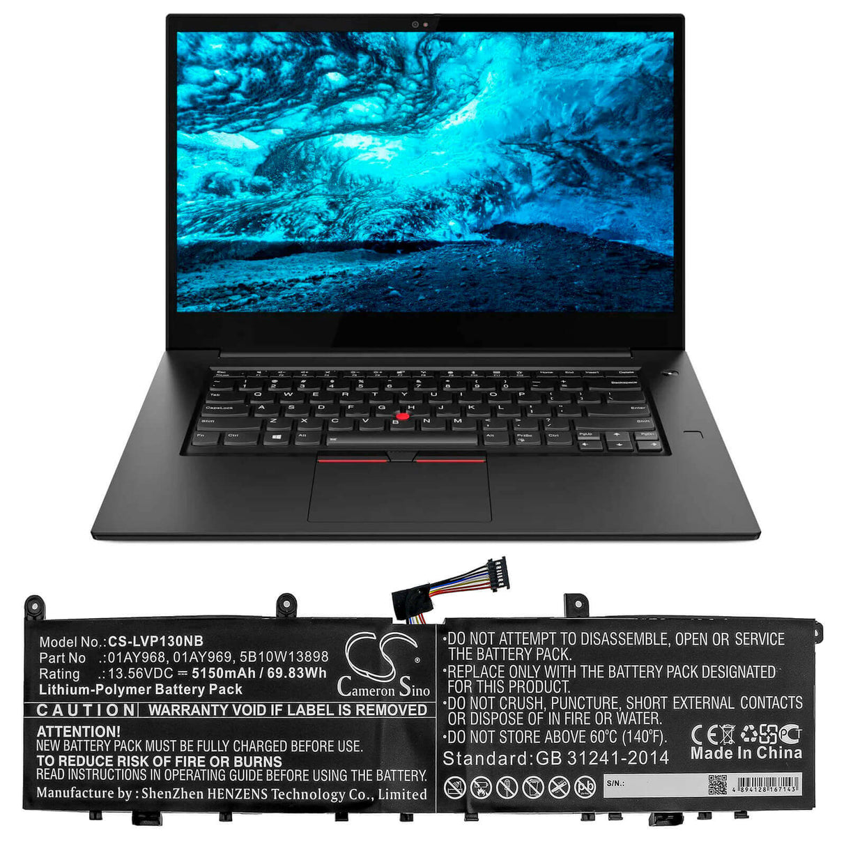 Notebook Battery For Lenovo, Thinkpad P1, Thinkpad P1 (20md0001ge), 13.56v, 5150mah - 69.83wh Notebook, Laptop Cameron Sino Technology Limited