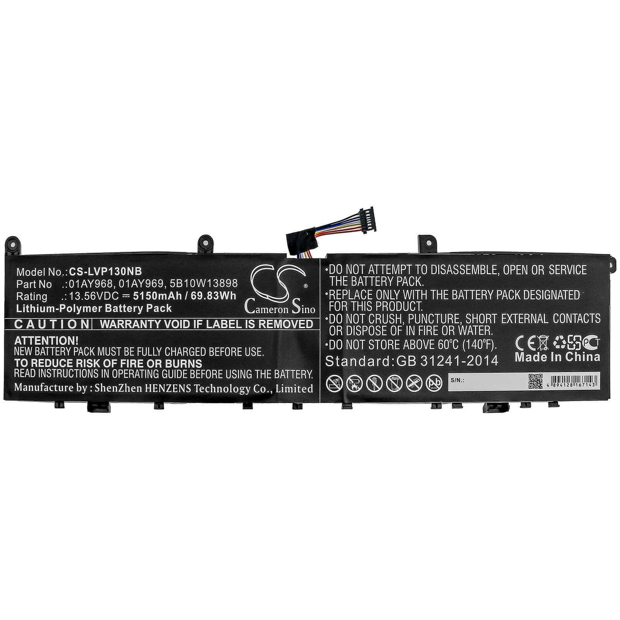 Notebook Battery For Lenovo, Thinkpad P1, Thinkpad P1 (20md0001ge), 13.56v, 5150mah - 69.83wh Notebook, Laptop Cameron Sino Technology Limited