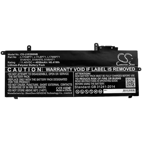 Notebook battery For Lenovo, Thinkpad X280, Thinkpad X280 Ahk, 11.46v, 4050mah - 46.41wh Notebook, Laptop Cameron Sino Technology Limited   