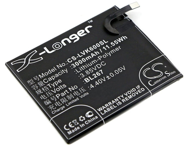 3.85V, Li-Polymer, 3000mAh, SmartPhone battery fits Lenovo, Bl267, Vibe K6, 11.55Wh Mobile, SmartPhone Cameron Sino Technology Limited (Smartphone)