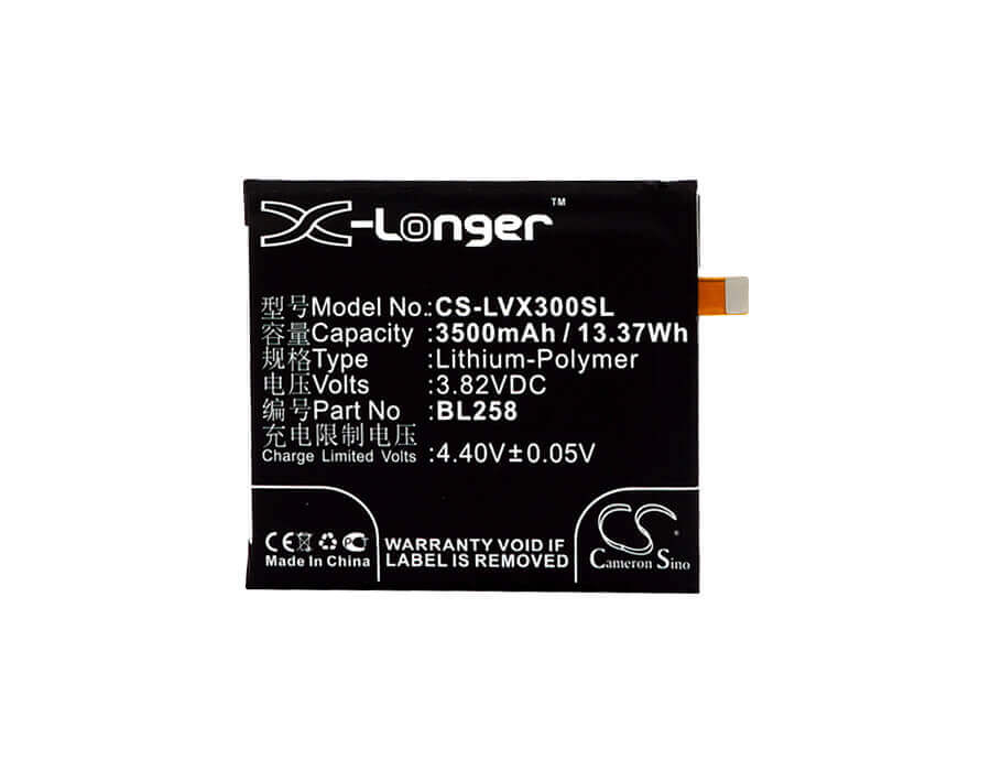 3.82V, Li-Polymer, 3500mAh, SmartPhone battery fits Lenovo, Bl258, Lemon X3, Lemon X3 Dual Sim Td-lte, 13.37Wh Mobile, SmartPhone Cameron Sino Technology Limited (Smartphone)