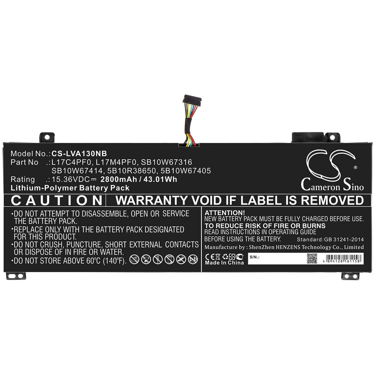 Battery For Lenovo, Xiaoxin Air 13, Xiaoxin Air 13iwl 15.36v, 2800mah - 43.01wh Notebook, Laptop Cameron Sino Technology Limited   