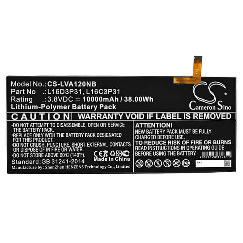 Battery For Lenovo, Yb-q501f Za1y0061us, Yoga A12 3.8v, 10000mah - 38.00wh Notebook, Laptop Cameron Sino Technology Limited   