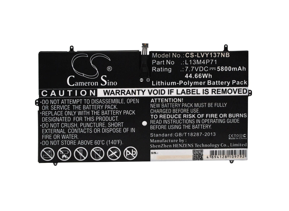 Battery For Lenovo Yoga 3 Pro, Yoga 3 Pro 1370, Yoga 3 Pro 1370 13.3" 7.7v, 5800mah - 44.66wh Notebook, Laptop Cameron Sino Technology Limited   