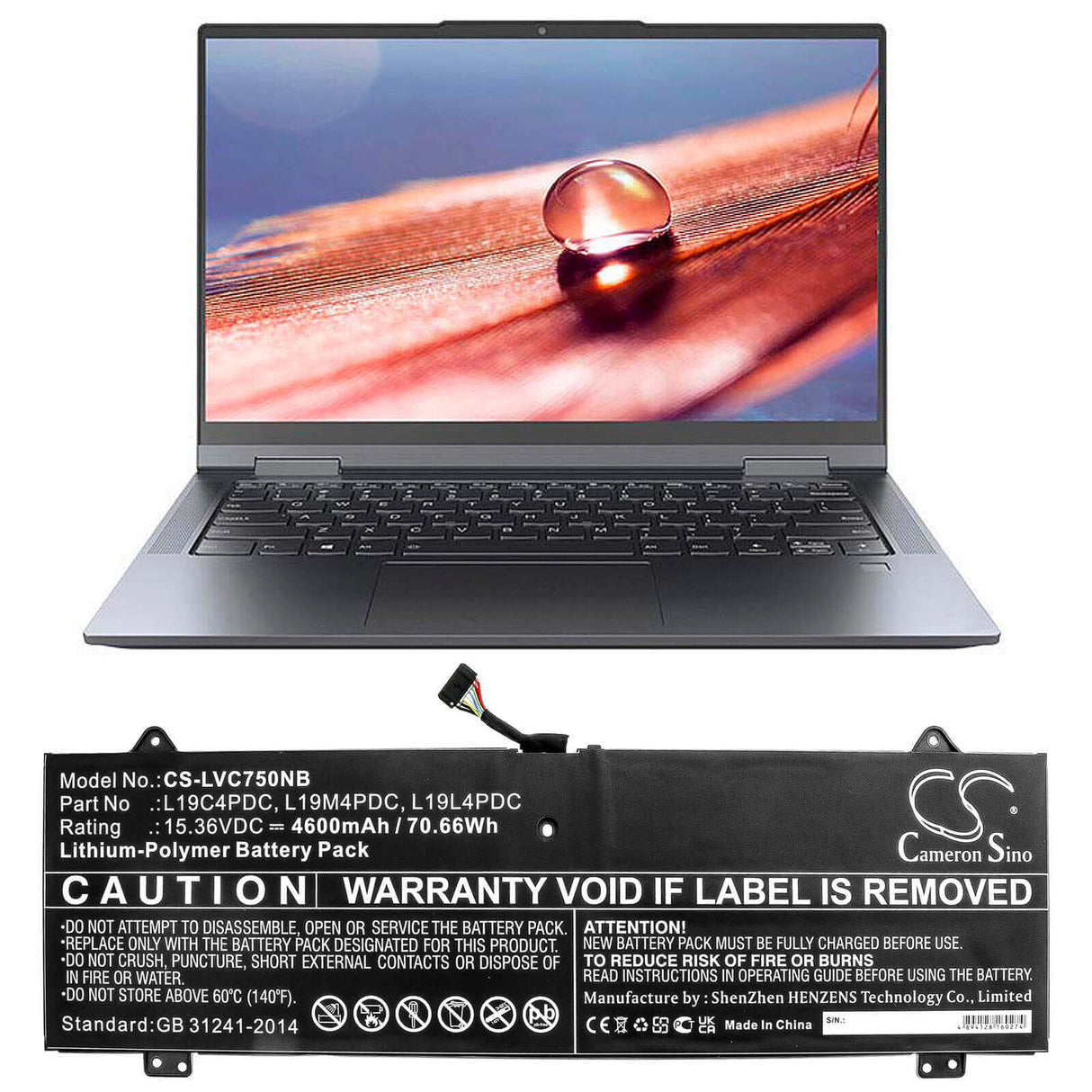 Battery For Lenovo, Yoga C750 15.36v, 4600mah - 70.66wh Notebook, Laptop Cameron Sino Technology Limited   