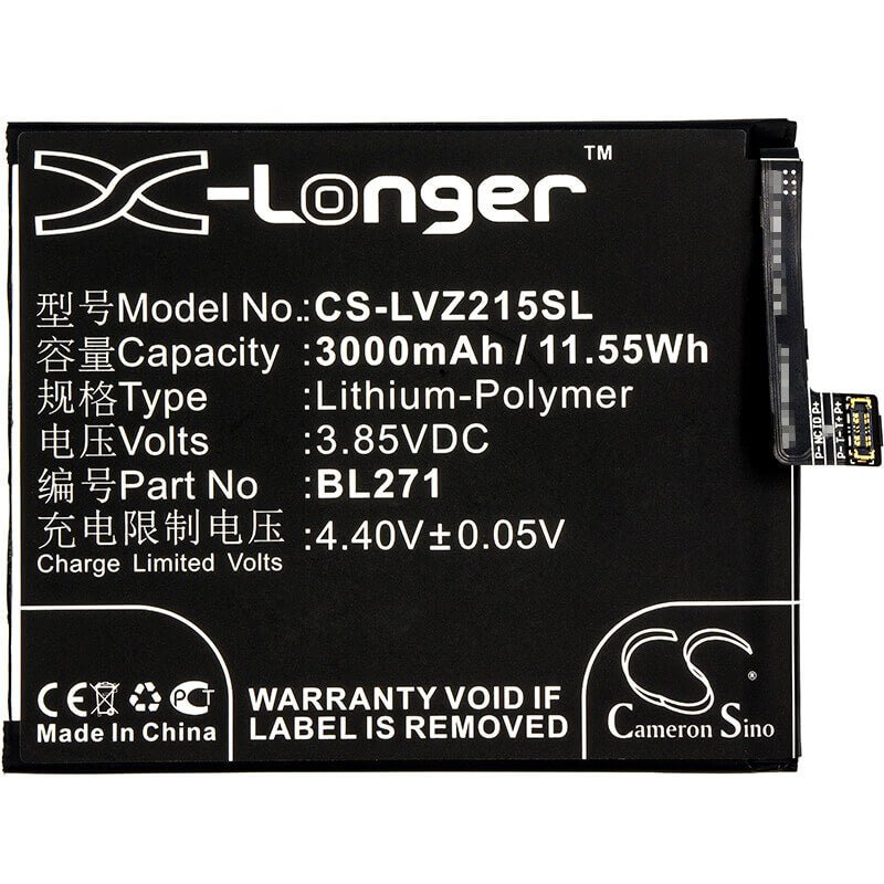 3.85V, Li-Polymer, 3000mAh, SmartPhone battery fits Lenovo, Bl271, Z2151, Zuk Edge, 11.55Wh Mobile, SmartPhone Cameron Sino Technology Limited (Smartphone)