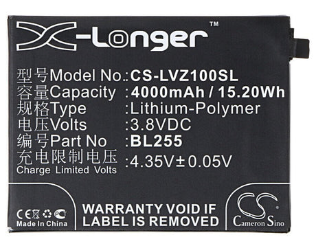 3.8V, Li-Polymer, 4000mAh, SmartPhone battery fits Lenovo, Bl255, Z1221, Z1221 Dual Sim, 15.2Wh Mobile, SmartPhone Cameron Sino Technology Limited (Smartphone)