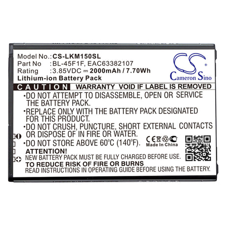 3.85V, Li-ion, 2000mAh, SmartPhone battery fits Lg, Bl-45f1f, Aristo, Aristo 2, 7.7Wh Mobile, SmartPhone Cameron Sino Technology Limited (Smartphone)