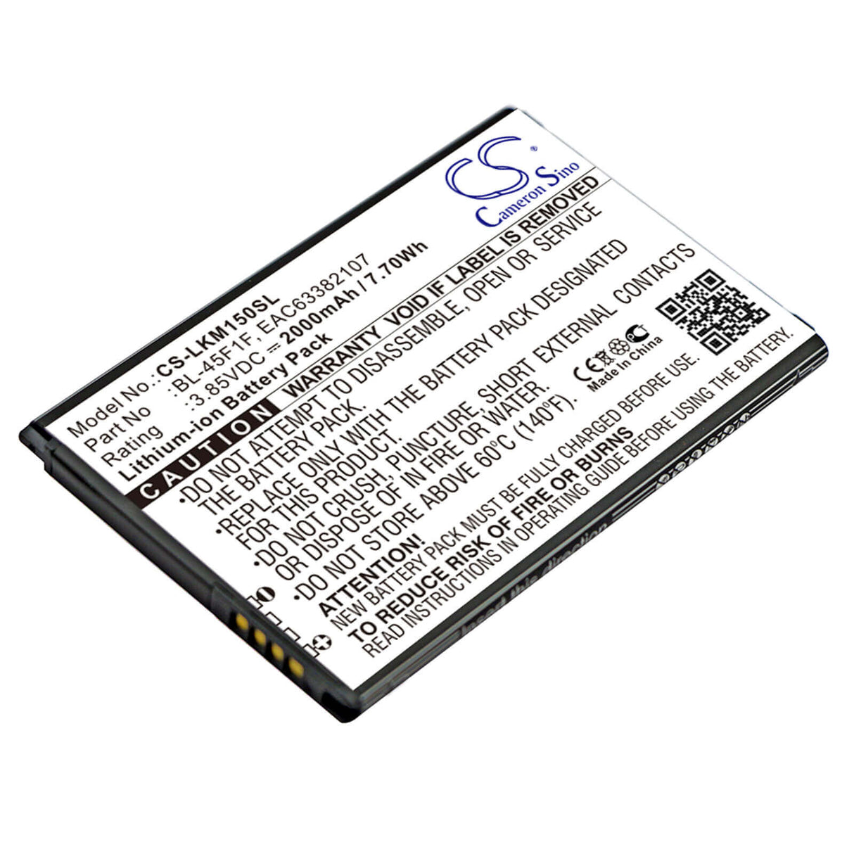 3.85V, Li-ion, 2000mAh, SmartPhone battery fits Lg, Bl-45f1f, Aristo, Aristo 2, 7.7Wh Mobile, SmartPhone Cameron Sino Technology Limited (Smartphone)