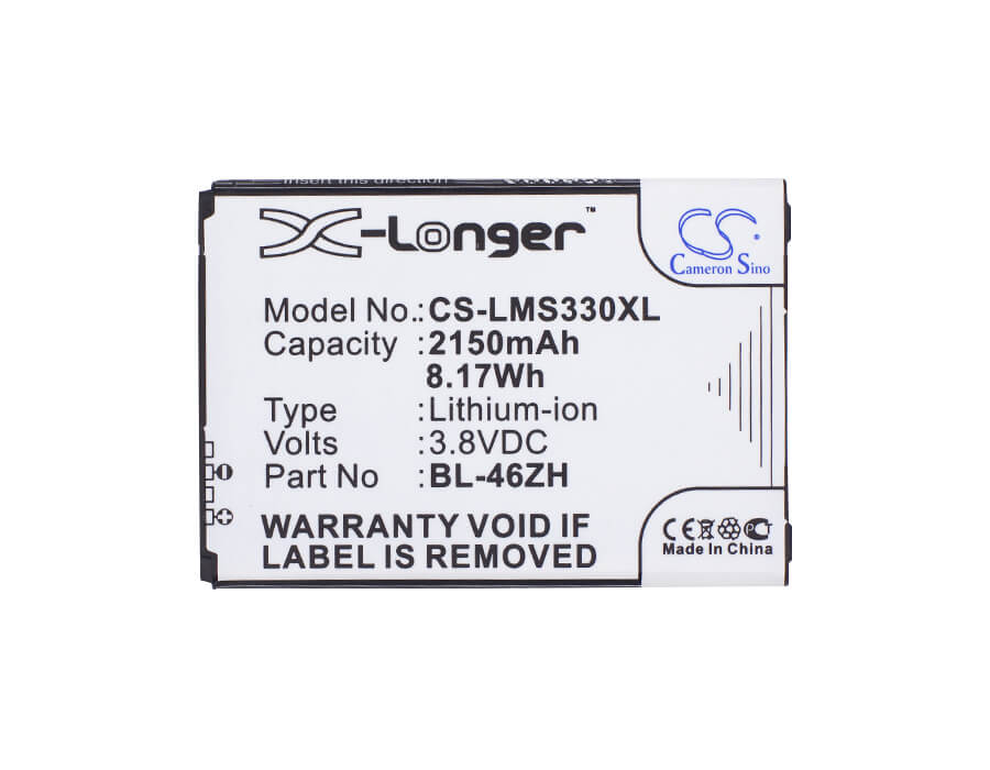 3.8V, Li-ion, 1950mAh, SmartPhone battery fits At&t, Lg, Bl-46zh, Gophone 4g Lte, 7.41Wh Mobile, SmartPhone Cameron Sino Technology Limited (Smartphone)