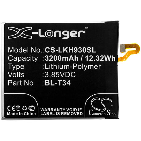 3.85V, Li-Polymer, 3200mAh, SmartPhone battery fits Lg, Bl-t34, As998, H930, 12.32Wh Mobile, SmartPhone Cameron Sino Technology Limited (Smartphone)