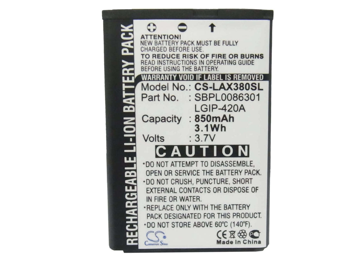 3.7V, Li-ion, 850mAh, SmartPhone battery fits Lg, Lgip-420a, Ax271, Ax275, 3.15Wh Mobile, SmartPhone Cameron Sino Technology Limited (Suspended)