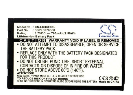 3.7V, Li-ion, 700mAh, SmartPhone battery fits Lg, Acga0012601, 672, C2000, 2.59Wh Mobile, SmartPhone Cameron Sino Technology Limited (Suspended)