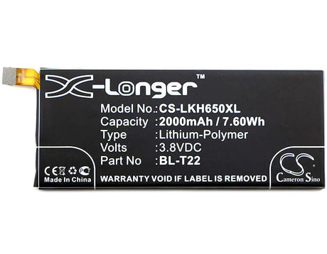 3.8V, Li-Polymer, 2000mAh, SmartPhone battery fits Lg, Bl-t22, Class, Class 4g, 7.6Wh Mobile, SmartPhone Cameron Sino Technology Limited (Smartphone)