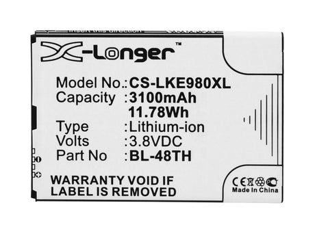 3.8V, Li-ion, 3100mAh, SmartPhone battery fits Lg, Bl-48th, E940, E977, 11.78Wh Mobile, SmartPhone Cameron Sino Technology Limited (Smartphone)