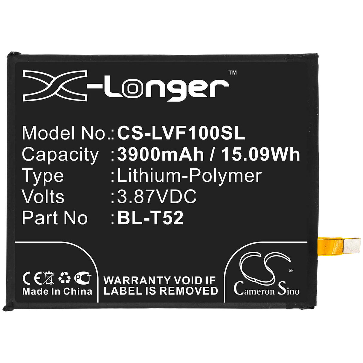 3.87V, Li-Polymer, 3900mAh, SmartPhone battery fits Lg, Bl-t52, F100, F100emw, 15.09Wh Mobile, SmartPhone Cameron Sino Technology Limited (Smartphone)