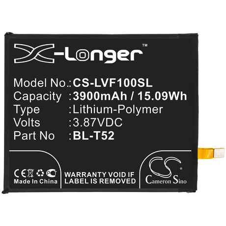 3.87V, Li-Polymer, 3900mAh, SmartPhone battery fits Lg, Bl-t52, F100, F100emw, 15.09Wh Mobile, SmartPhone Cameron Sino Technology Limited (Smartphone)