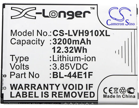 3.85V, Li-ion, 3200mAh, SmartPhone battery fits Lg, Bl-44e1f, F800, F800k, 12.32Wh Mobile, SmartPhone Cameron Sino Technology Limited (Smartphone)