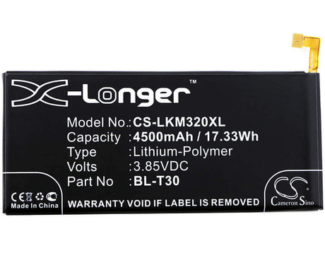 3.85V, Li-Polymer, 4500mAh, SmartPhone battery fits Tracfone, Lg, Bl-t30, Fiesta, Fiesta 2 Lte, 17.33Wh Mobile, SmartPhone Cameron Sino Technology Limited (Smartphone)