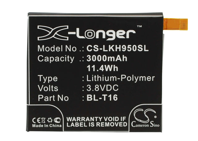 3.8V, Li-Polymer, 3000mAh, SmartPhone battery fits Lg, Bl-t16, G Flex 2, H950, 11.4Wh Mobile, SmartPhone Cameron Sino Technology Limited (Smartphone)
