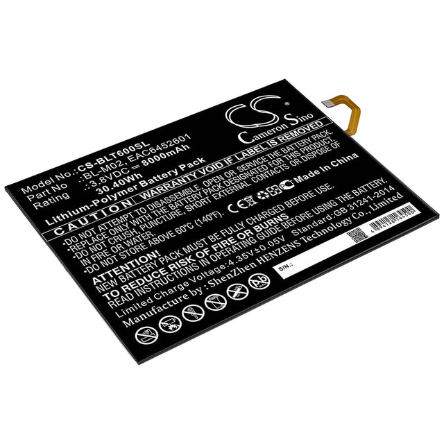 3.8V, Li-Polymer, 8000mAh, Tablet battery fits Lg, Bl-m02, G Pad 5 10.1, G Pad 5 10.1 Fhd, 30.40Wh Tablet Cameron Sino Technology Limited
