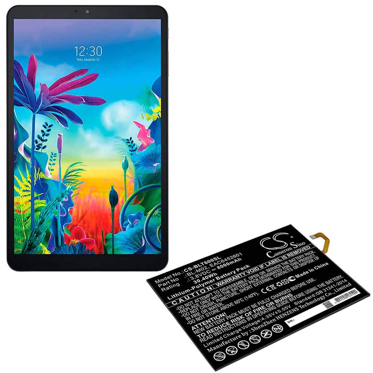 3.8V, Li-Polymer, 8000mAh, Tablet battery fits Lg, Bl-m02, G Pad 5 10.1, G Pad 5 10.1 Fhd, 30.40Wh Tablet Cameron Sino Technology Limited