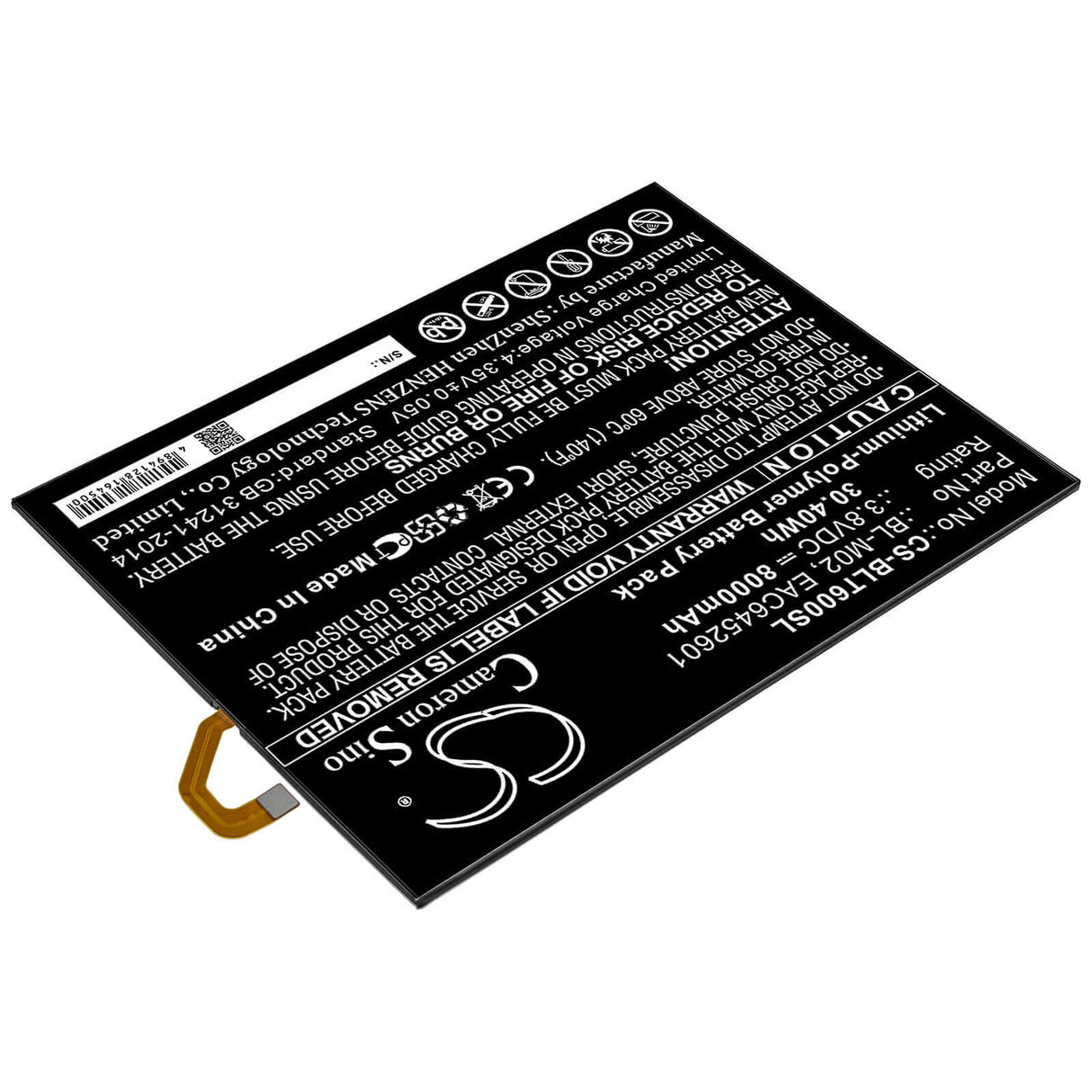 3.8V, Li-Polymer, 8000mAh, Tablet battery fits Lg, Bl-m02, G Pad 5 10.1, G Pad 5 10.1 Fhd, 30.40Wh Tablet Cameron Sino Technology Limited