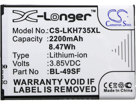 3.85V, Li-ion, 2200mAh, SmartPhone battery fits Lg, Bl-49sf, G4 Beat, G4 Mini, 8.47Wh Mobile, SmartPhone Cameron Sino Technology Limited (Smartphone)