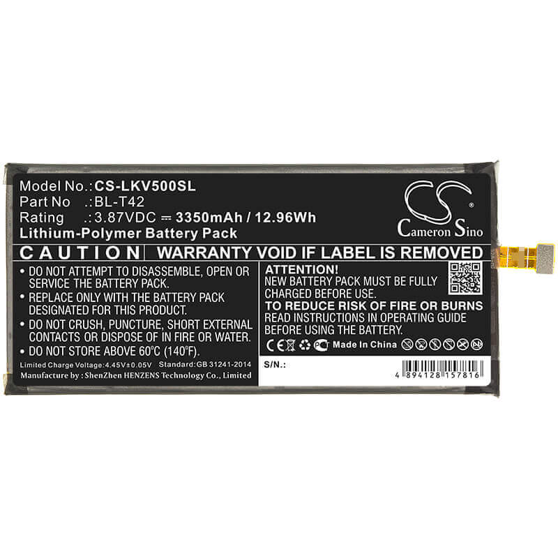 3.87V, Li-Polymer, 3350mAh, SmartPhone battery fits Lg, Bl-t42, G450vm, G850, 12.96Wh Mobile, SmartPhone Cameron Sino Technology Limited (Smartphone)