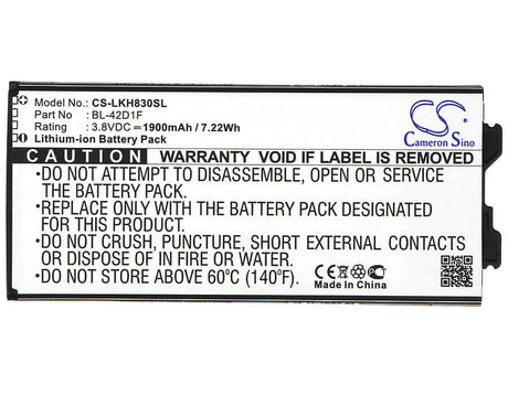 3.8V, Li-ion, 1900mAh, SmartPhone battery fits Lg, Bl-42d1f, As992, G5, 7.22Wh Mobile, SmartPhone Cameron Sino Technology Limited (Smartphone)
