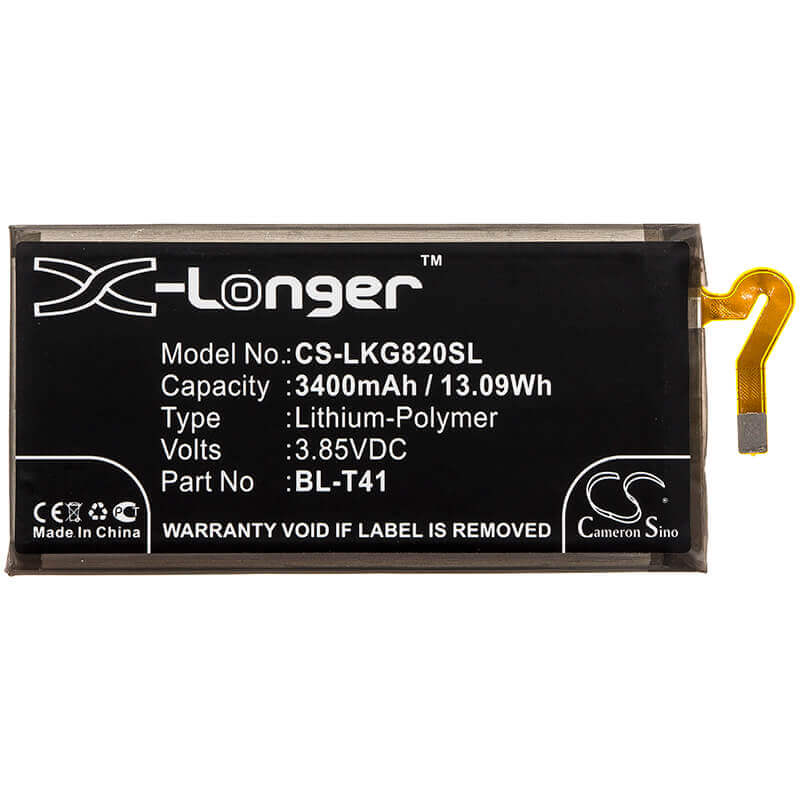 3.85V, Li-Polymer, 3400mAh, SmartPhone battery fits Lg, Bl-t41, G8 Thinq, G8 Thinq Lm-g820qm, 13.09Wh Mobile, SmartPhone Cameron Sino Technology Limited (Smartphone)