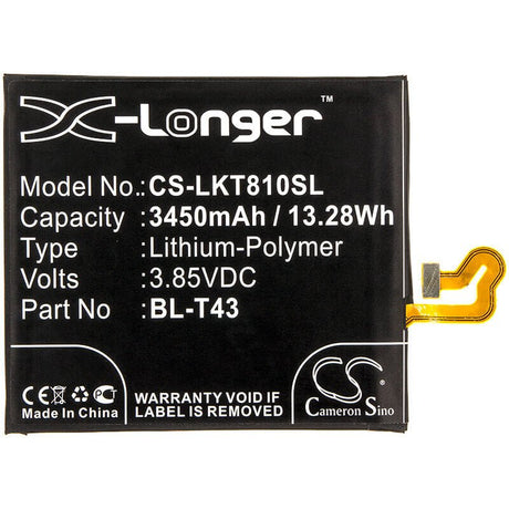 3.85V, Li-Polymer, 3450mAh, SmartPhone battery fits Lg, Bl-t43, G810, G8s Thinq, 13.28Wh Mobile, SmartPhone Cameron Sino Technology Limited (Smartphone)