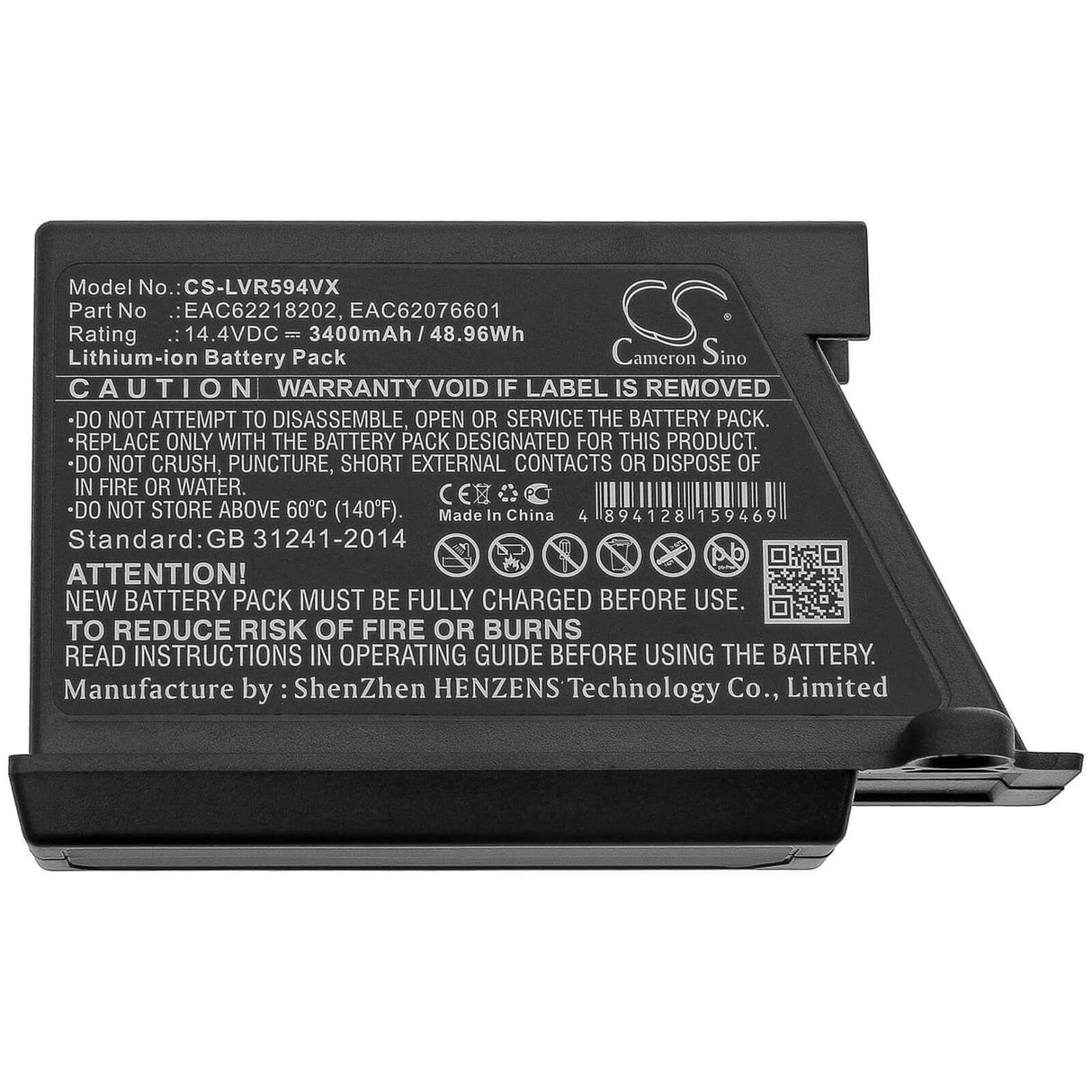 14.4V, Li-ion, 3400mAh, Vacuum battery fits Lg, Hom-bot 2.0, Hom-bot 3.0, Hombot R66803vmnp, 48.96Wh Vacuum Cameron Sino Technology Limited