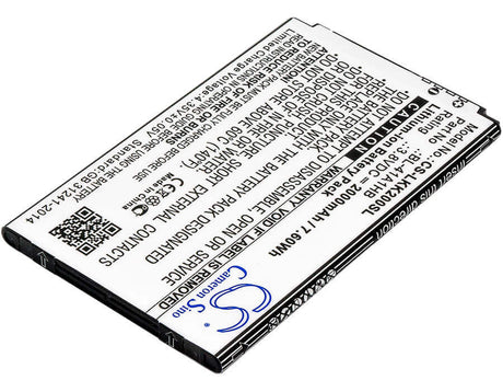 3.8V, Li-ion, 2000mAh, SmartPhone battery fits Lg, Bl-41a1hb, K200, K200ds, 7.6Wh Mobile, SmartPhone Cameron Sino Technology Limited (Smartphone)
