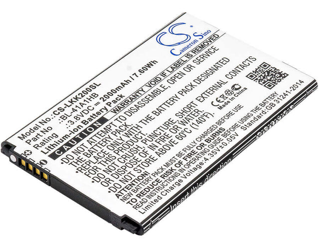 3.8V, Li-ion, 2000mAh, SmartPhone battery fits Lg, Bl-41a1hb, K200, K200ds, 7.6Wh Mobile, SmartPhone Cameron Sino Technology Limited (Smartphone)