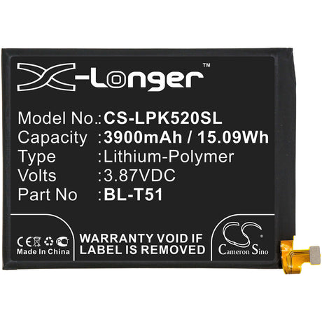 3.87V, Li-Polymer, 3900mAh, SmartPhone battery fits Lg, Bl-t51, K420, K420bmw, 15.09Wh Mobile, SmartPhone Cameron Sino Technology Limited (Smartphone)
